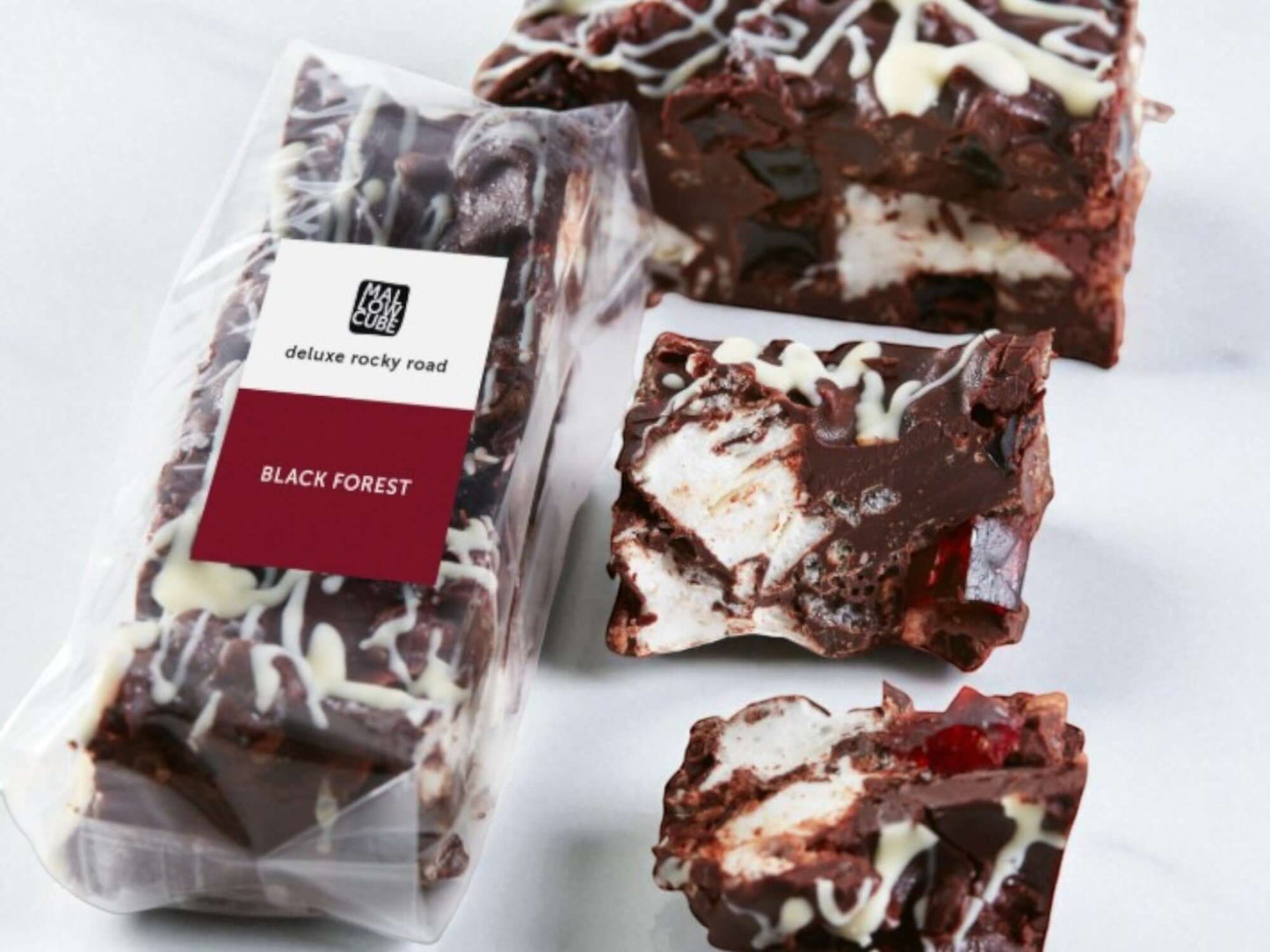 Packaged Black Forest rocky road with visible label on a white background