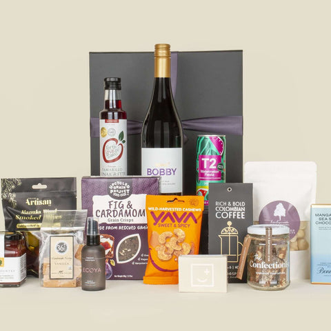 Luxury gift box over $200 featuring wine, gourmet food items, and elegant packaging for special occasions.